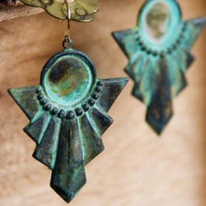Art Deco Verdigris Earrings Vintage Style Egyptian